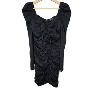 Akira Black Ruched Long Sleeve Dress